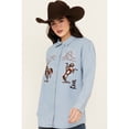 thumbnail image 1 of Wrangler Women's Medium Wash Embroidered Bronco Long Sleeve Pearl Snap Denim Medium Wash Medium  US, 1 of 4