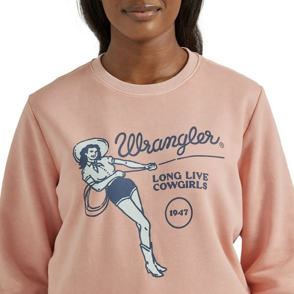 Wrangler Women's Retro Cowgirl Sweatshirt Graphic Comfort Warm Top Rose New NWT