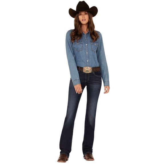 Wrangler Women's Retro Dark Wash Mid Rise Mae Alexis Stretch Bootcut Jeans - 112321491 7W x 36L