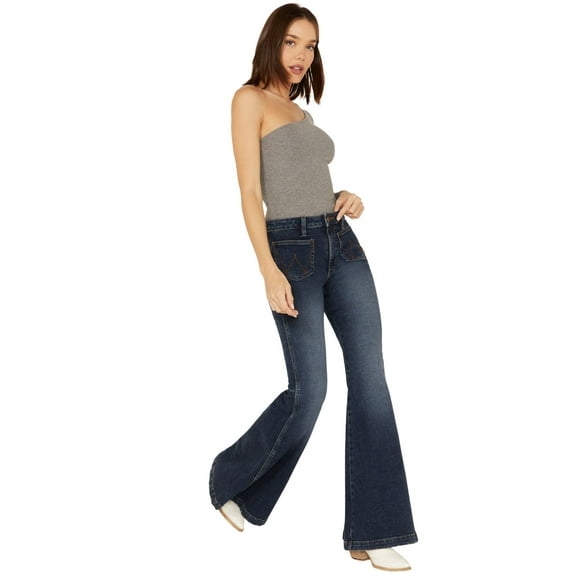 Wrangler Women's Retro Medium Wash High Rise Flare Patch Pocket Victoria Jeans - 112321422 28W x 34L