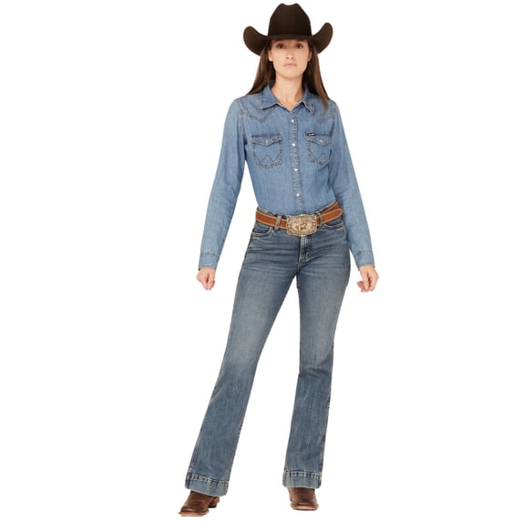 Wrangler Women's Retro Medium Wash High Rise Stretch Trouser Jeans - 112336738 26W x 34L