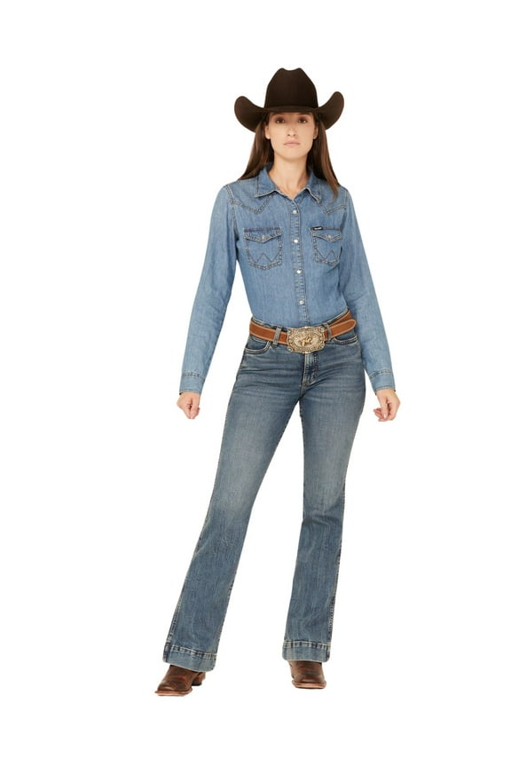 Women's Retro Medium Wash High Rise Stretch Trouser Jeans - 112336738 26W x 34L