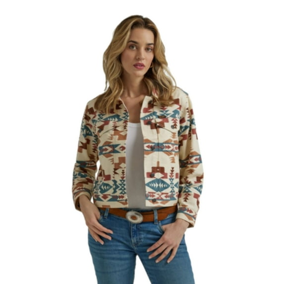 Wrangler Women's Southwestern Print Cropped Denim Jacket - 112346156 US