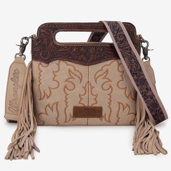 Wrangler Women's Tooled Fringe Crossbody Bag Tan One Size