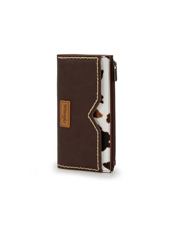 Wrangler Women's Wallets Bifold RFID Blocking Wallets for Women Clutch Crdeit Card Holder with Zipper Coin Pockets, Cow-Coffee