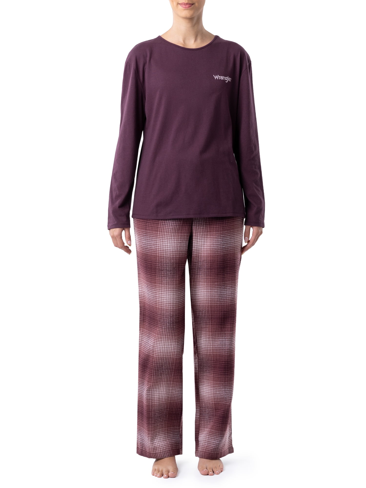 Wrangler Women's & Women's Plus Long Sleeve Top and Flannel Pajama Bottom, 2-Piece Set