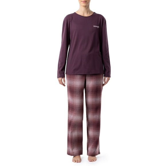 Wrangler Women's & Women's Plus Long Sleeve Top and Flannel Pajama Bottom, 2-Piece Set