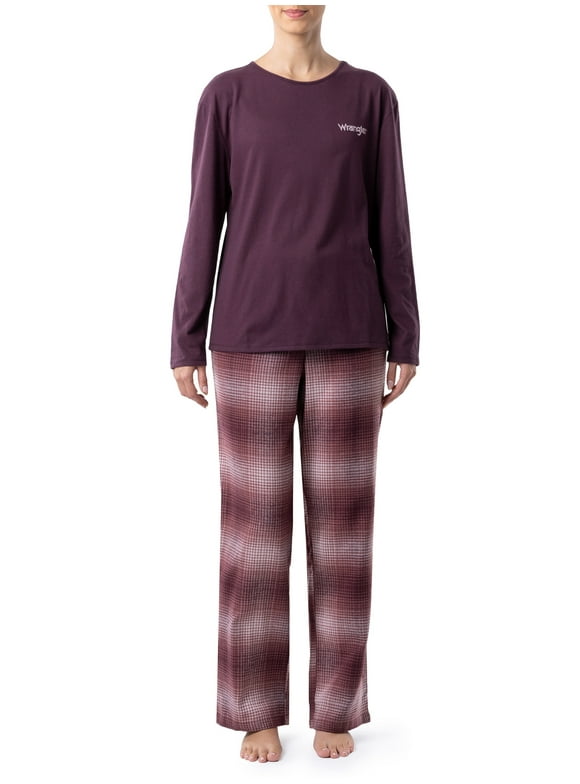 Wrangler Women's & Women's Plus Long Sleeve Top and Flannel Pajama Bottom, 2-Piece Set