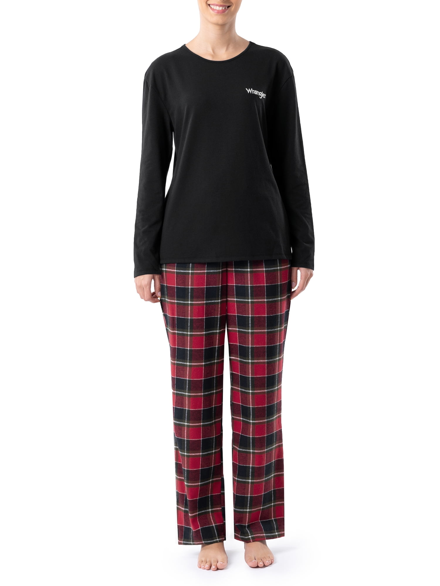 Wrangler Women's & Women's Plus Long Sleeve Top and Flannel Pajama Bottom, 2-Piece Set