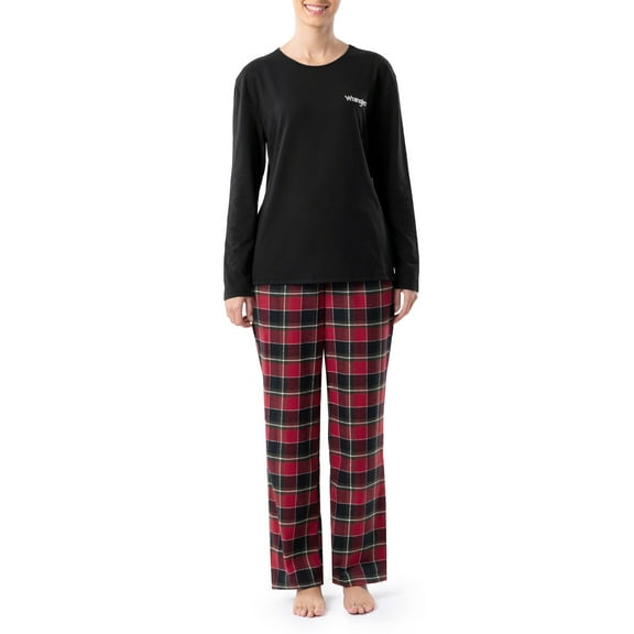 Wrangler Women's & Women's Plus Long Sleeve Top and Flannel Pajama Bottom, 2-Piece Set