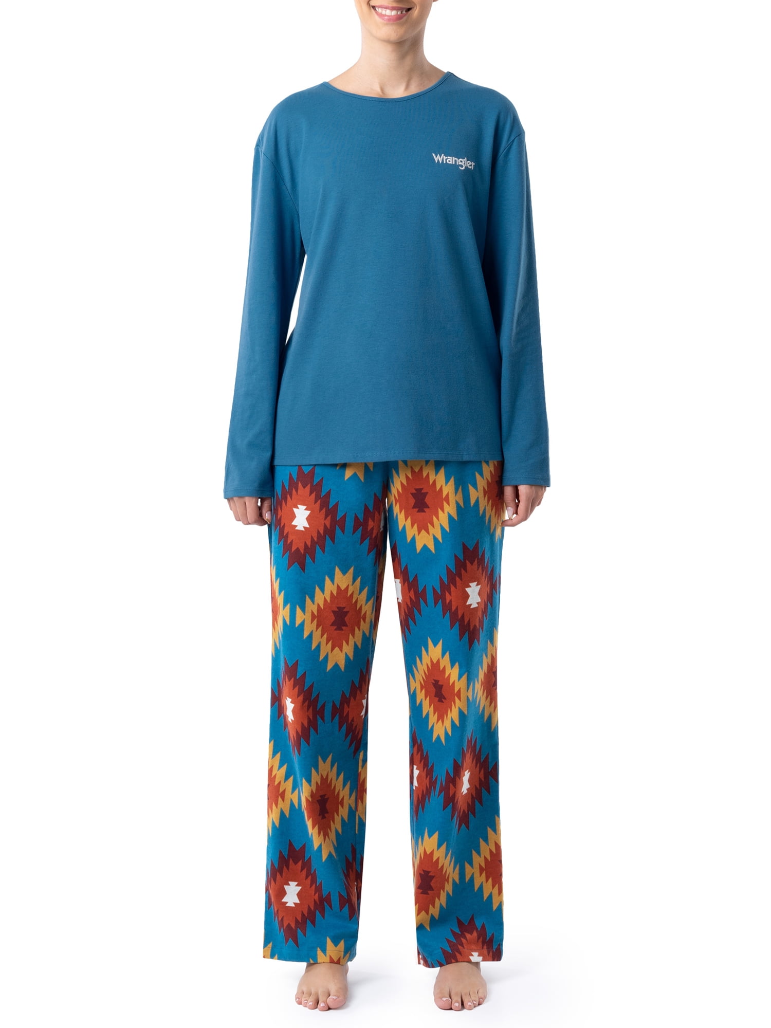 Wrangler Women's & Women's Plus Long Sleeve Top and Flannel Pajama Bottom, 2-Piece Set