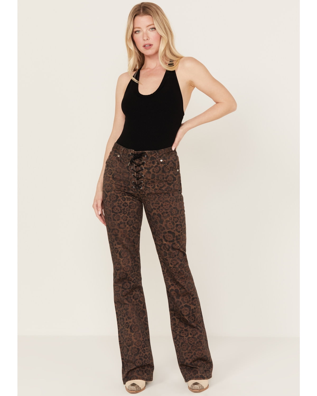 パンツ LEOPARD CRUSH DENIM felim Wrangler Women's X Fender Leopard Print Lace-Up Denim Jeans
