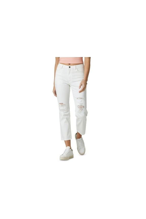Womens Distressed Cropped Jeans White 8