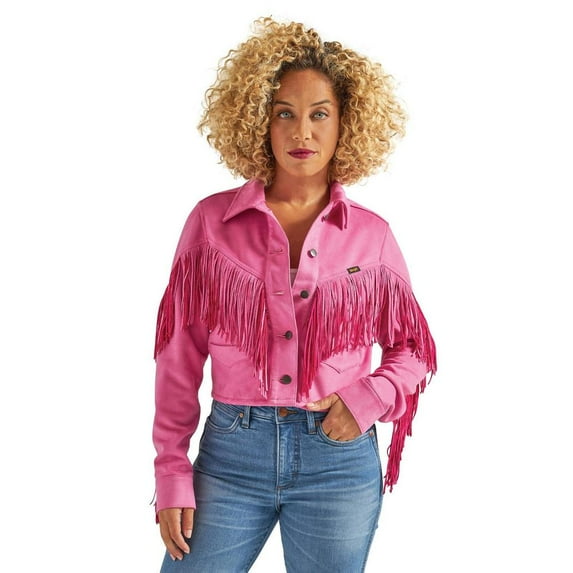Wrangler Womens Retro Party Crop Fringe Jacket XL Pink