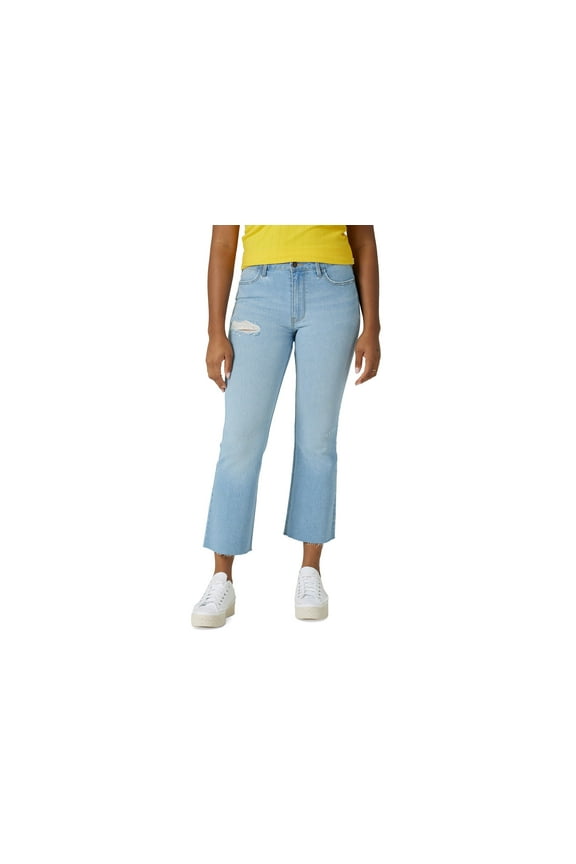 Womens Ripped Flared Ankle Jeans Light Wash 18