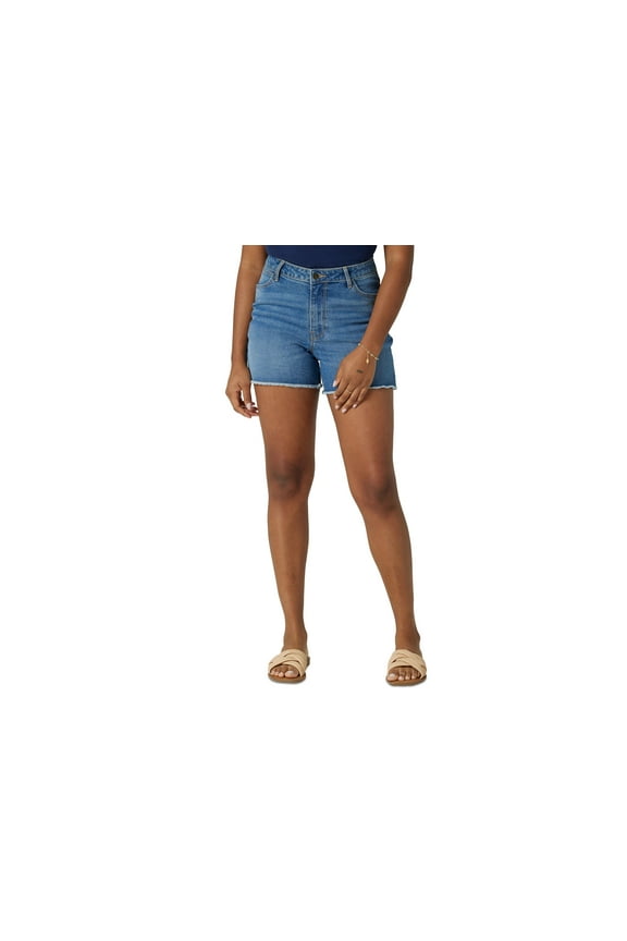 Womens Ripped Raw Edge Denim Shorts Ocean Medium Wash 16