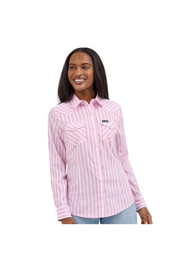 Womens Stripe Snap Shirt L Pink