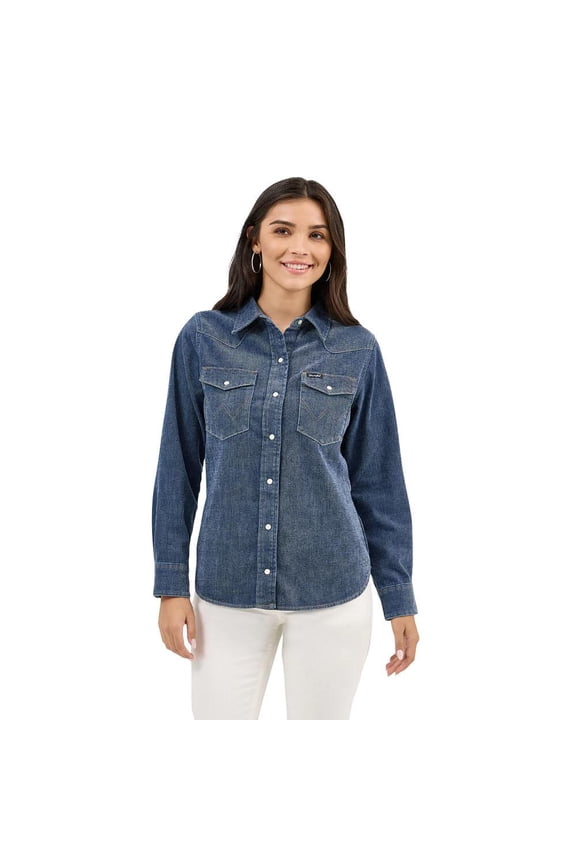 Womens    Vintage Snap Shirt L Denim