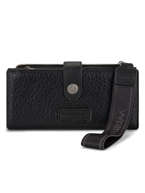 Wrangler Womens Wallet Small Rfid Blocking Wristlet Wallets Cute Bifold Ladies Wallet with Zipper Pocket, Black