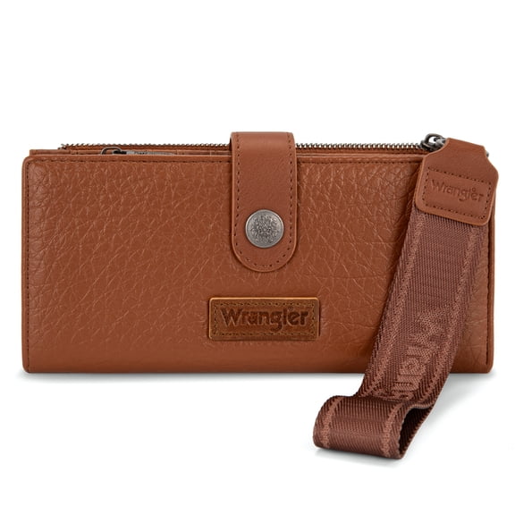 Wrangler Womens Wallet Small Rfid Blocking Wristlet Wallets Cute Bifold Ladies Wallet with Zipper Pocket, Brown