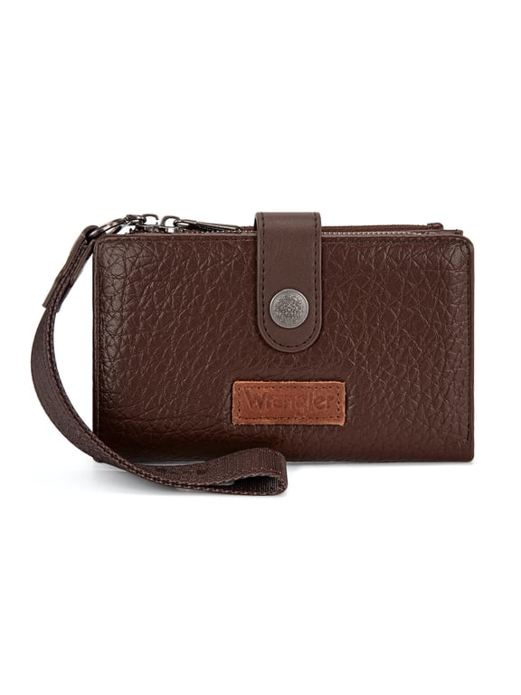 Wrangler Womens Wallet Small Rfid Blocking Wristlet Wallets Cute Bifold Ladies Wallet with Zipper Pocket, Coffee
