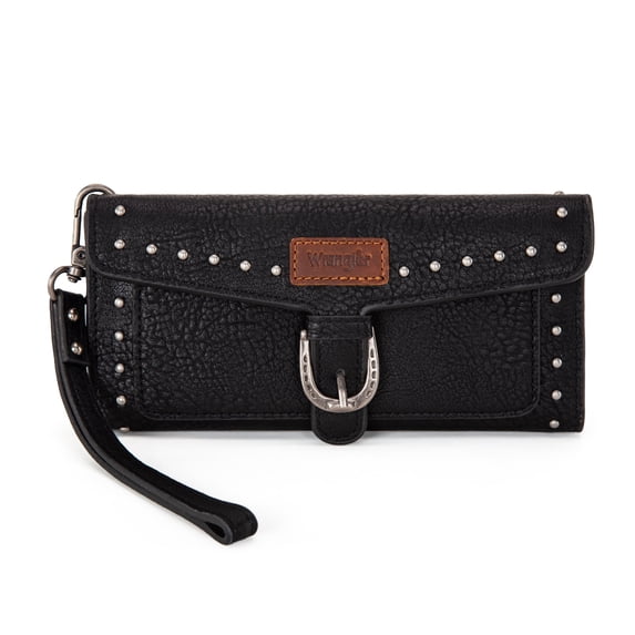 Wrangler Womens Wallet Western Wristlet for Women Rfid Wallet with Detachable Credit Card Holder, Western-Black