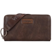 Wrangler Womens Wallet Wristlet Long Purse Designer Clutch Large Capacity Credit Card Holder Gifts for Women, Coffee
