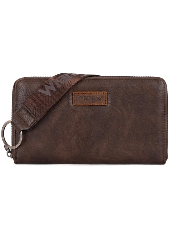 Wrangler Womens Wallet Wristlet Long Purse Designer Clutch Large Capacity Credit Card Holder Gifts for Women, Coffee