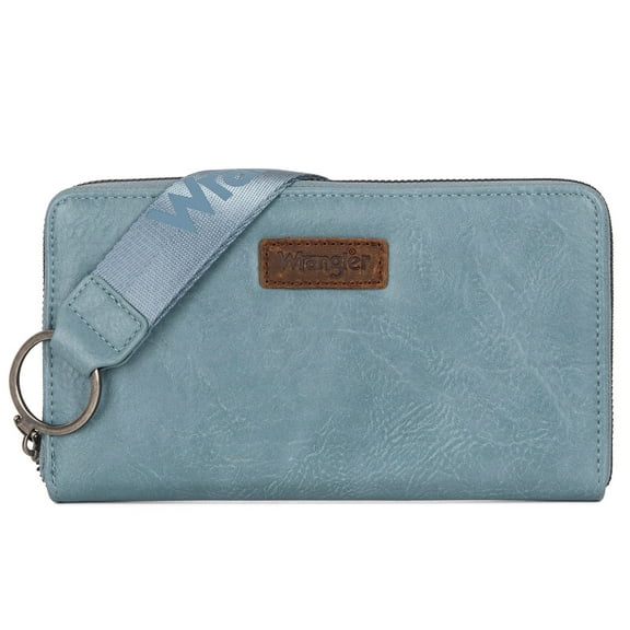 Wrangler Womens Wallet Wristlet Long Purse Designer Clutch Large Capacity Credit Card Holder Gifts for Women, Jean Blue