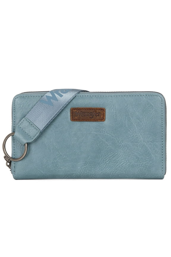 Wrangler Womens Wallet Wristlet Long Purse Designer Clutch Large Capacity Credit Card Holder Gifts for Women, Jean Blue