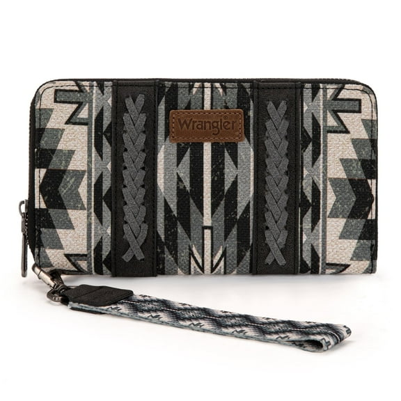 Wrangler Wallet Wristlet Aztec Clutch Long Purse Boho Credit Card Holder Wallet, Black
