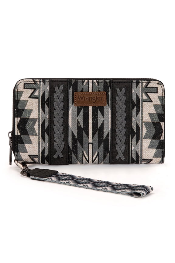 Wrangler Wallet Wristlet Aztec Clutch Long Purse Boho Credit Card Holder Wallet, Black