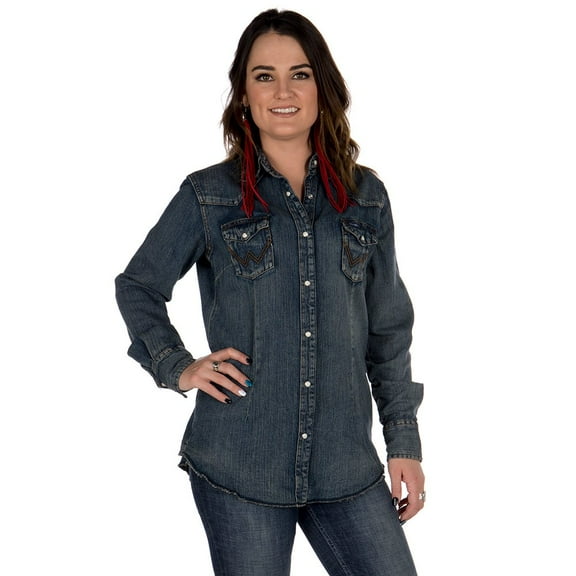 Wrangler Womens Women`s Vintage Snap Shirt L Denim