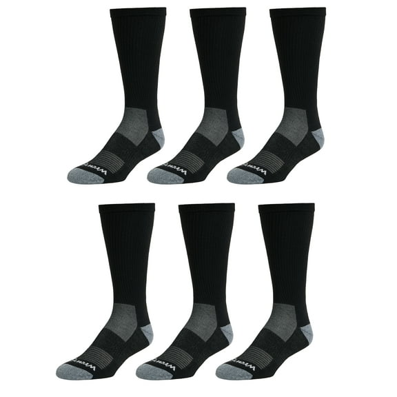 Wrangler Wool Blend Work Socks for Men, Size 6-12, Black, 6 Pairs