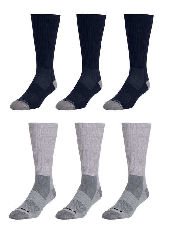 Wool Blend Work Socks for Men, Size 6-12, Navy/Gray, 6 Pairs