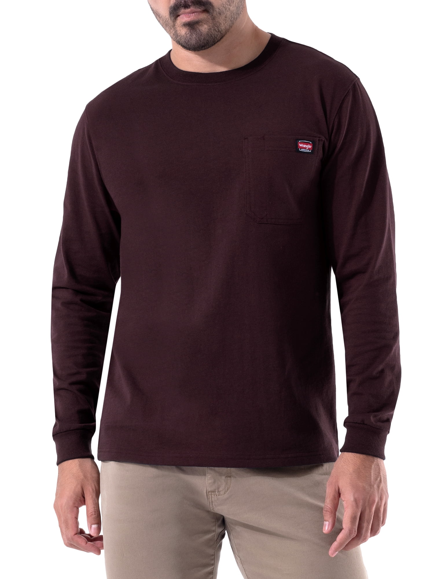 Wrangler® RIGGS Workwear® Long Sleeve Pocket T-Shirt in Burgundy