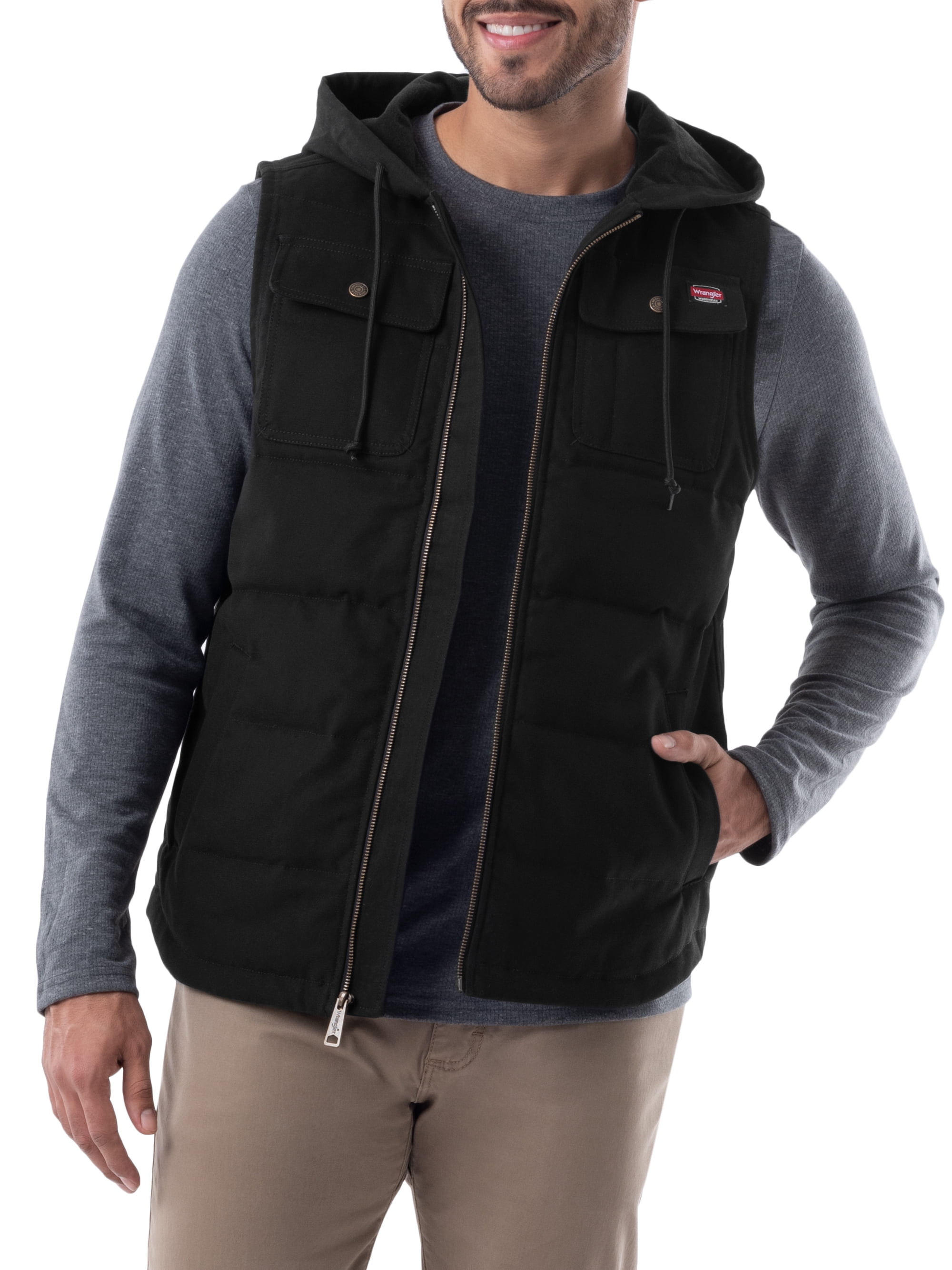 Wrangler Workwear Men's & Big Men's Quilted Lined Duck Vest with Hood, Sizes S-5XL