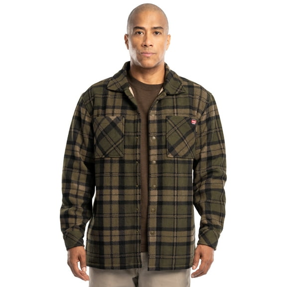 Wrangler Workwear Men's Button-up Bonded Flannel Texture Long Sleeve Overshirt, Size S-3XL