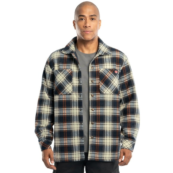 Wrangler Workwear Men's Button-up Bonded Flannel Texture Long Sleeve Overshirt, Size S-3XL
