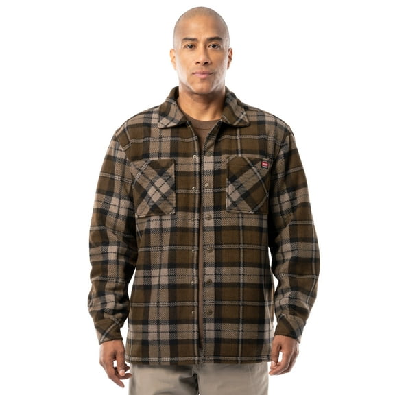 Wrangler Workwear Men's Button-up Bonded Flannel Texture Long Sleeve Overshirt, Size S-3XL