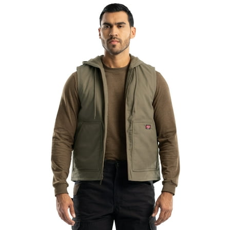 Wrangler Workwear Men's Durable Quilted Lined Hooded Duck Work Vest, Size S-5XL