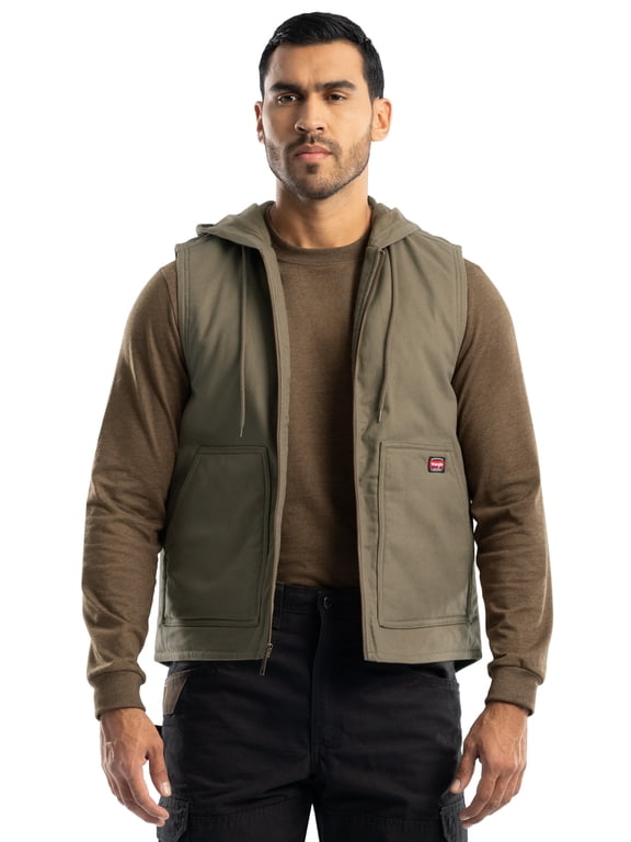 Workwear Men's Durable Quilted Lined Hooded Duck Work Vest, Size S-5XL