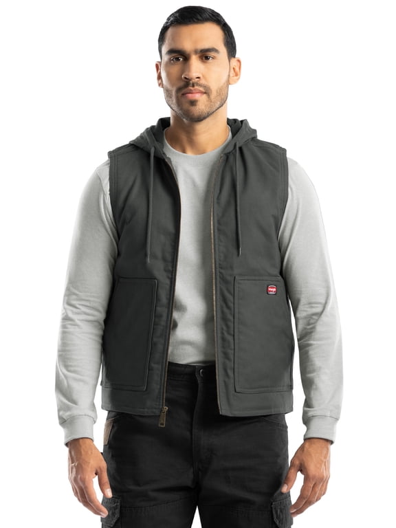 Workwear Men's Durable Quilted Lined Hooded Duck Work Vest, Size S-5XL