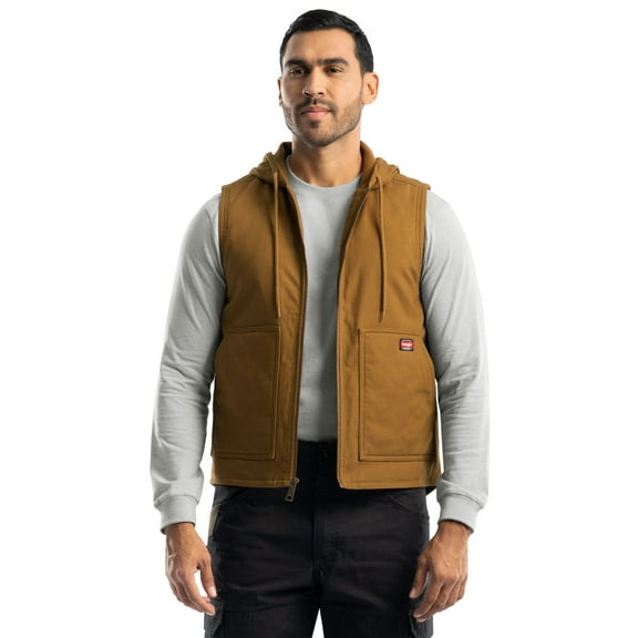 Wrangler Workwear Men's Durable Quilted Lined Hooded Duck Work Vest, Size S-5XL