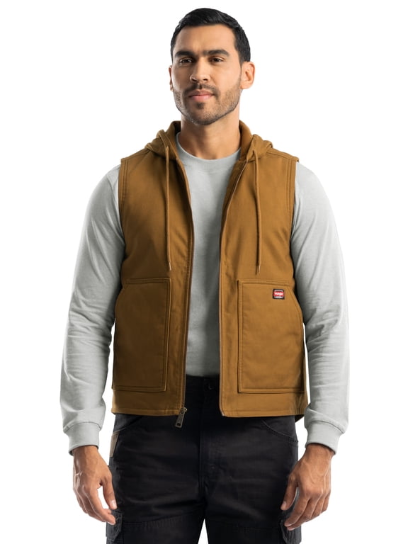 Workwear Men's Durable Quilted Lined Hooded Duck Work Vest, Size S-5XL