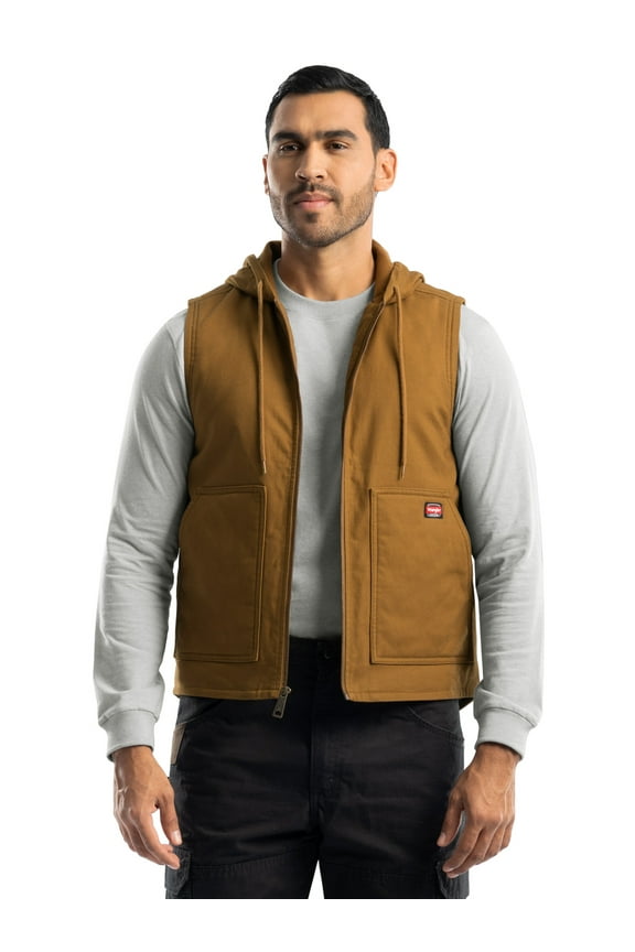 Workwear Men's Durable Quilted Lined Hooded Duck Work Vest, Size S-5XL
