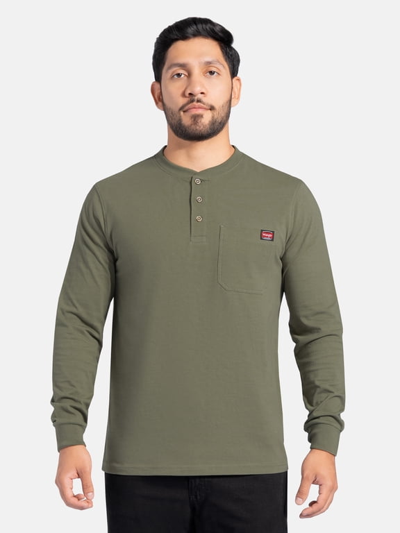 Workwear Men's Heavyweight Long Sleeve Henley Pen Pocket Shirt, Size S-3XL