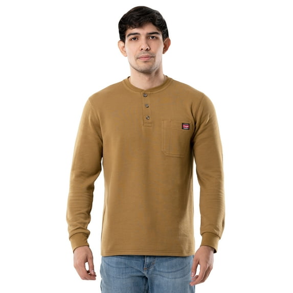 Wrangler Workwear Men's Long Sleeve Henley Shirt, Size Small to 3XL (Men's and Big Men's)