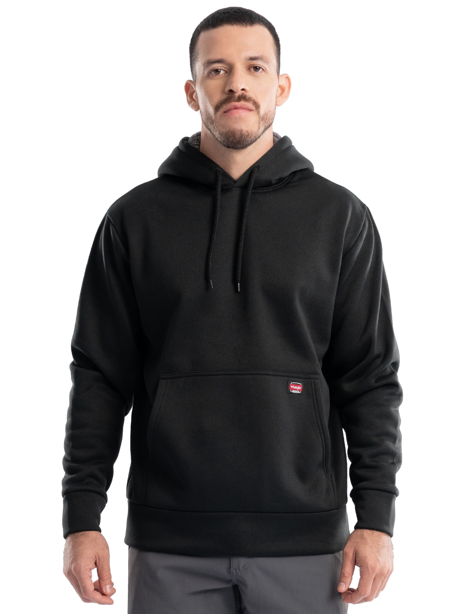 Wrangler Workwear Men's and Big Men's Relaxed Pullover Hoodie with Faux Shearling Lining, Sizes S-3XL