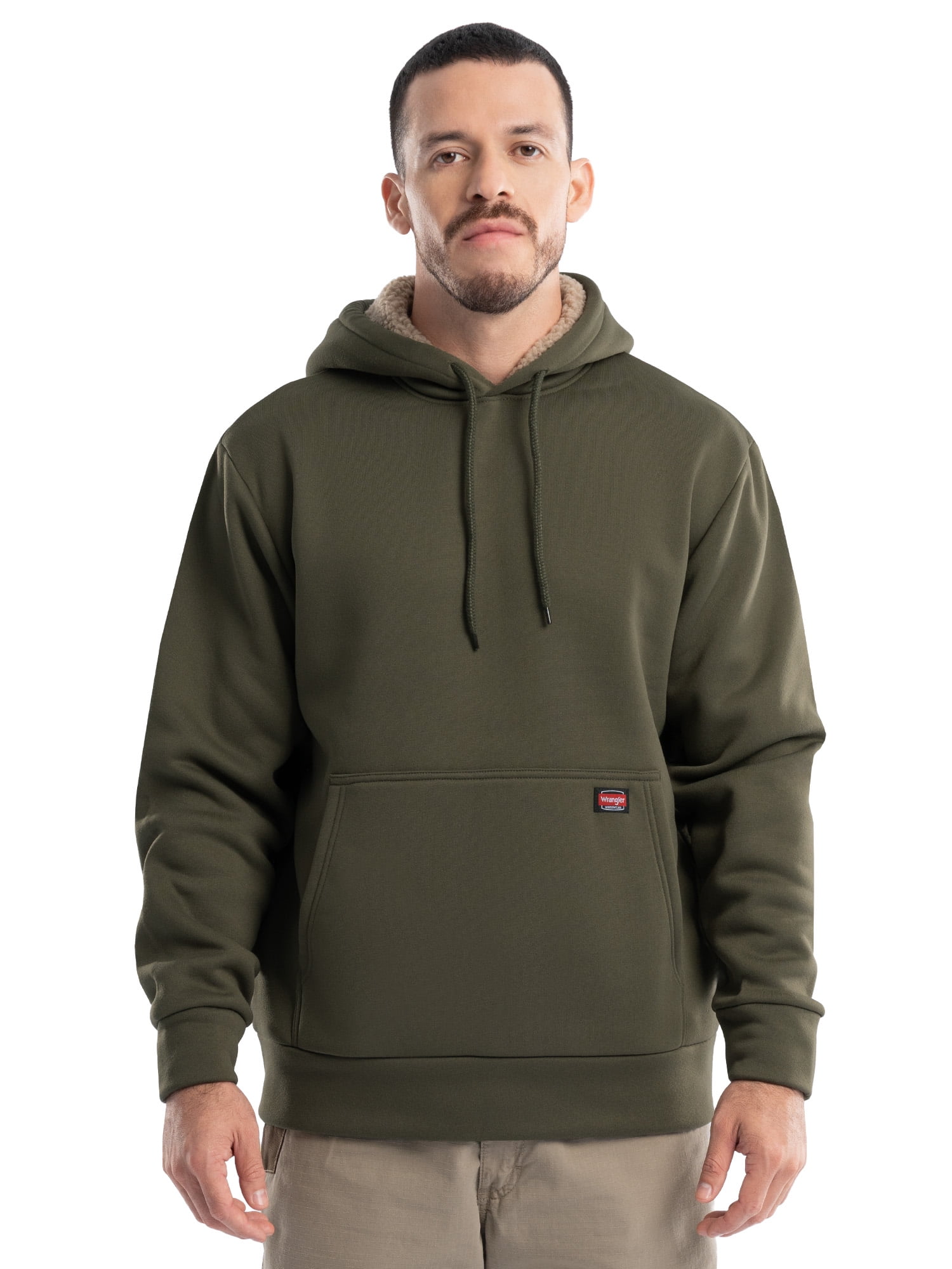 Wrangler Workwear Men's and Big Men's Relaxed Pullover Hoodie with Faux Shearling Lining, Sizes S-3XL